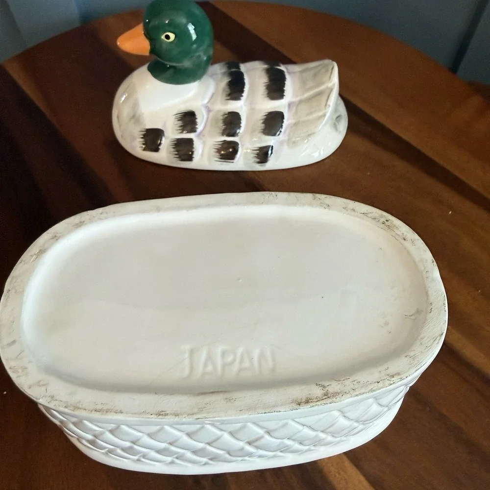 Vintage Duck on a Basket Tureen Ceramic‎ Mallard Cottagecore Farmhouse Japan